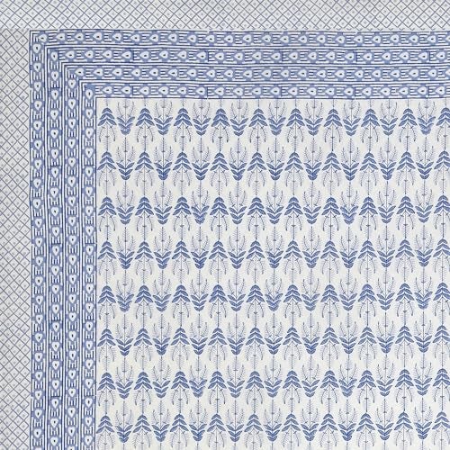 BLOCKS OF INDIA Hand Block Printed 200 TC Cotton King Size Bedsheet (Blue Leaf) - Image 4