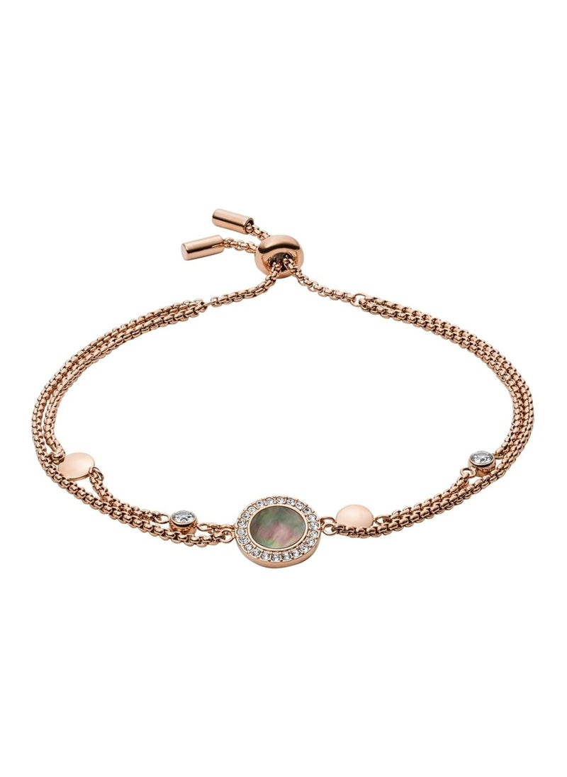 FOSSIL Women's Stainless Steel Val Gray Mother Of Pearl Slider Closure Bracelet, Rose Gold  - Image 1