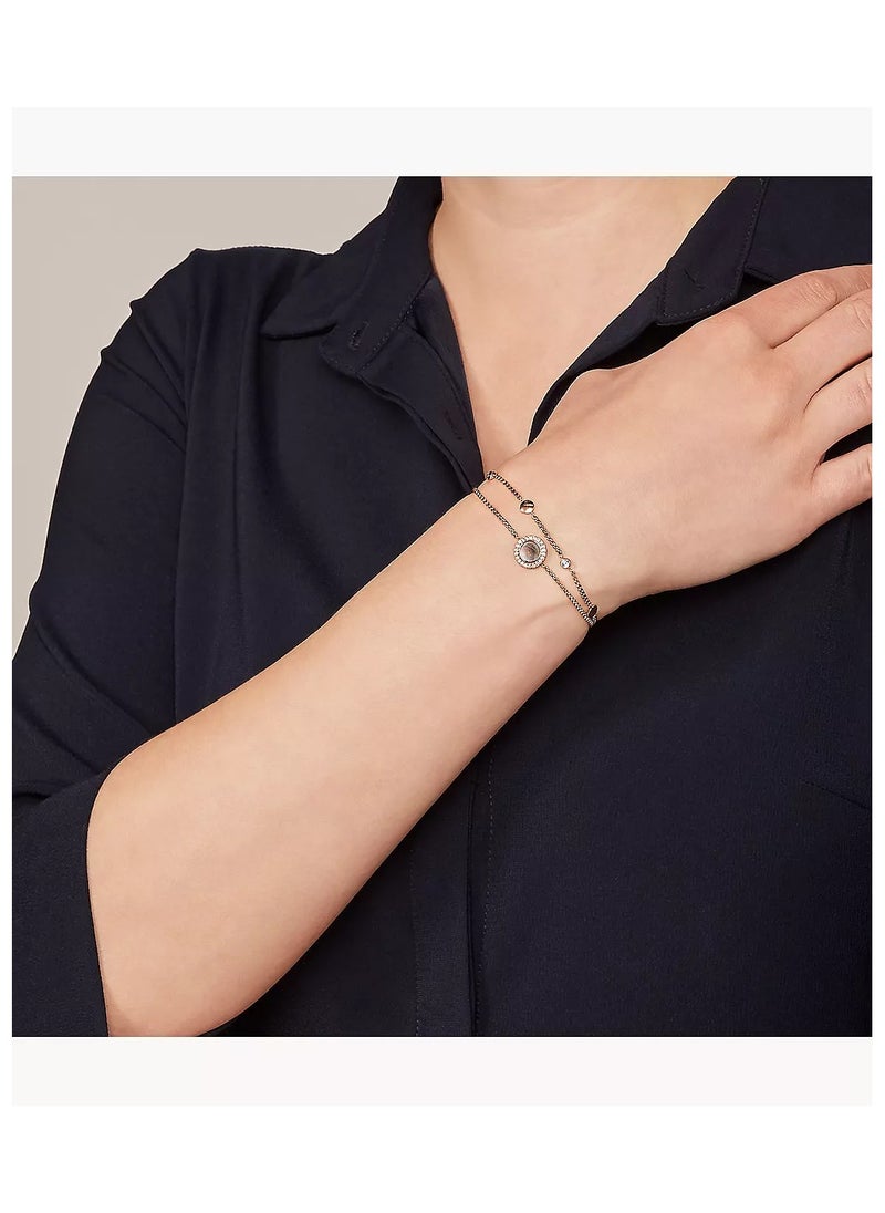 FOSSIL Women's Stainless Steel Val Gray Mother Of Pearl Slider Closure Bracelet, Rose Gold  - Image 2