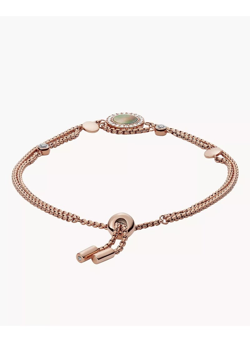 FOSSIL Women's Stainless Steel Val Gray Mother Of Pearl Slider Closure Bracelet, Rose Gold  - Image 3