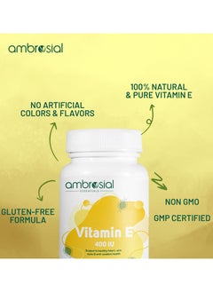 ambrosial Vitamin E 400 Iu Supports Healthy Heart, Skin, Eyes And Anti-Oxidant Health 60 Softgels  - Image 4