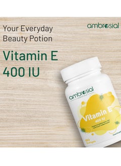 ambrosial Vitamin E 400 Iu Supports Healthy Heart, Skin, Eyes And Anti-Oxidant Health 60 Softgels  - Image 2