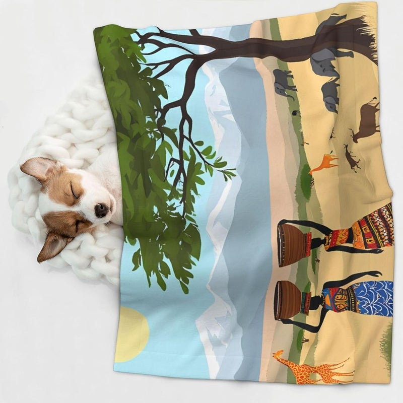 African Women in Mountain Landscape1 Print Dog Blanket Super Soft Pet Blanket (sizename) Velvet Double Sided Blankets Protection Couch for Dog Puppy Cat - Image 2