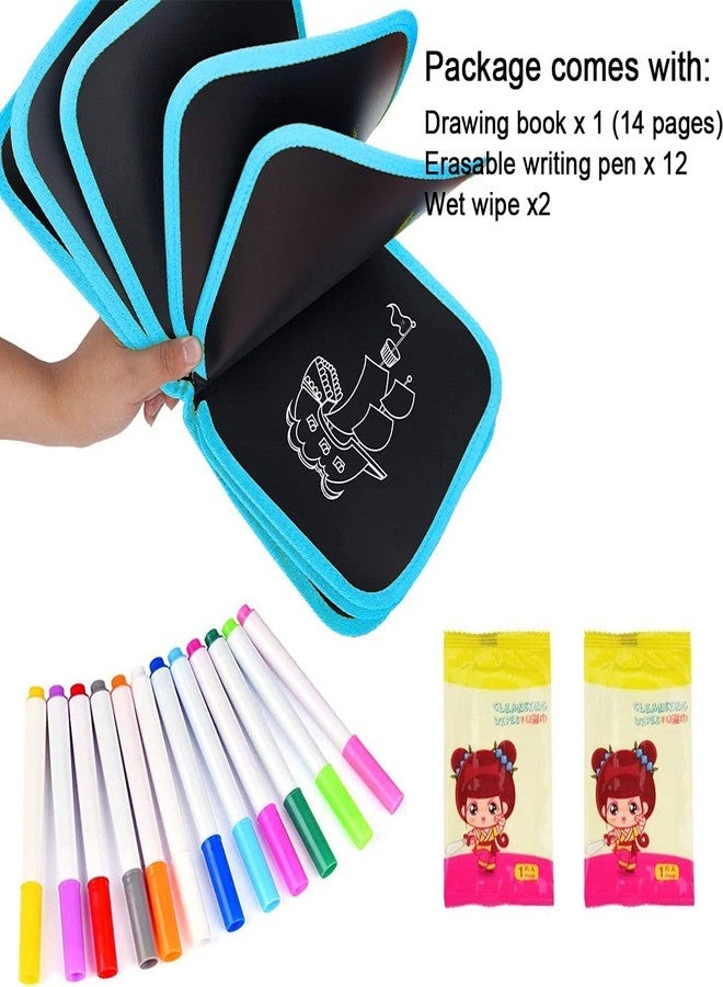 MANOGYAM Polyvinyl Chloride Kids Erasable Doodle Book | Art Book | Drawing Book | Reusable Drawing Pads With 12 Watercolor Pens | Portable Drawing Toy Books Gifts For Kids (Sky Blue) - Image 2