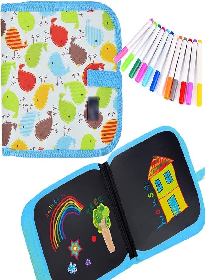 MANOGYAM Polyvinyl Chloride Kids Erasable Doodle Book | Art Book | Drawing Book | Reusable Drawing Pads With 12 Watercolor Pens | Portable Drawing Toy Books Gifts For Kids (Sky Blue) - Image 1