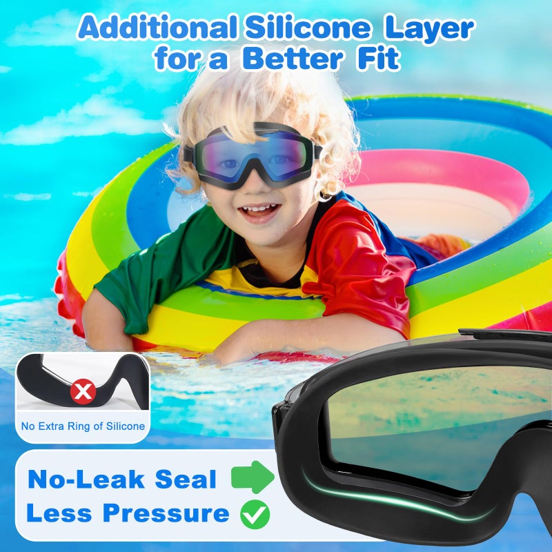 EverSport 2 Pack Kids Swim Goggles Frame Less Design Anti-fog UV Protection Clear Wide Vision No Leak, Water Pool Swimming Goggles for kids 6-14 8-14 8-12 Youth Children Boys Girls - Image 2
