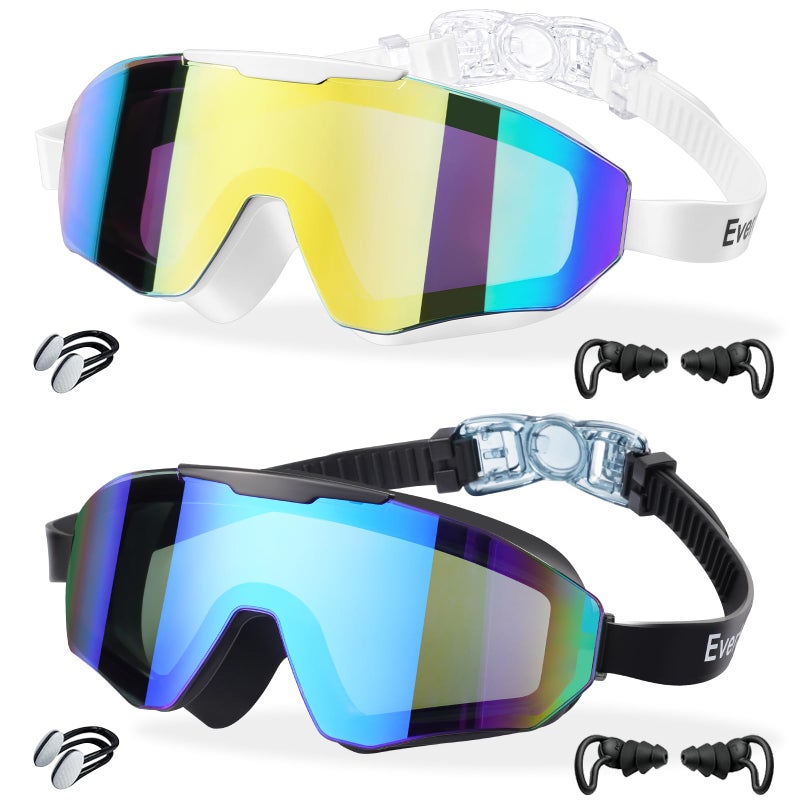 EverSport 2 Pack Kids Swim Goggles Frame Less Design Anti-fog UV Protection Clear Wide Vision No Leak, Water Pool Swimming Goggles for kids 6-14 8-14 8-12 Youth Children Boys Girls - Image 1