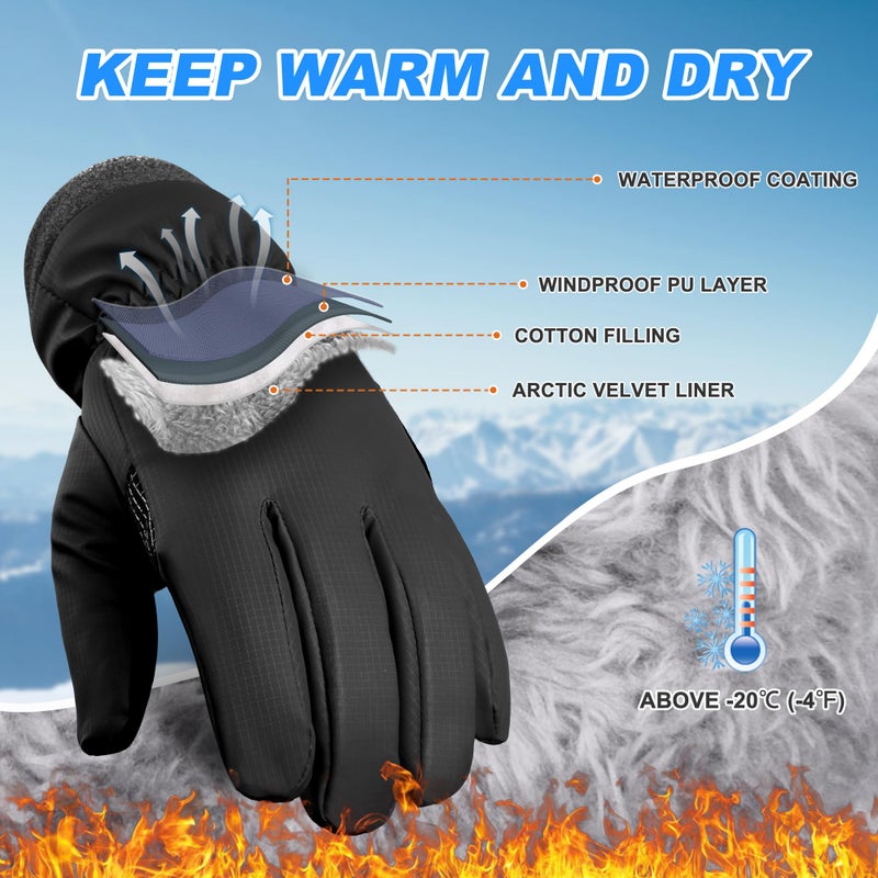 Sukeen Windproof Kids Winter Gloves, Soft Warm Touchscreen Anti-Slip Boys Winter Gloves for Kids Boys Girls Youth Snow Ski Running Cycling Outdoor, Black, M - Image 2