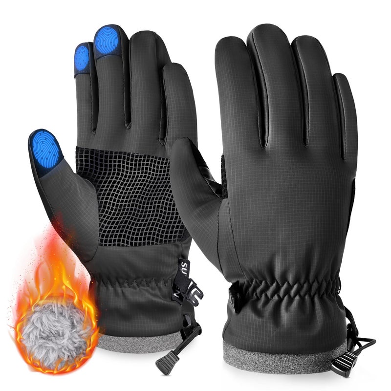Sukeen Windproof Kids Winter Gloves, Soft Warm Touchscreen Anti-Slip Boys Winter Gloves for Kids Boys Girls Youth Snow Ski Running Cycling Outdoor, Black, M - Image 1