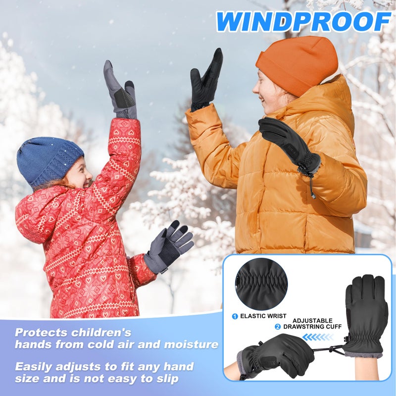 Sukeen Windproof Kids Winter Gloves, Soft Warm Touchscreen Anti-Slip Boys Winter Gloves for Kids Boys Girls Youth Snow Ski Running Cycling Outdoor, Black, M - Image 4