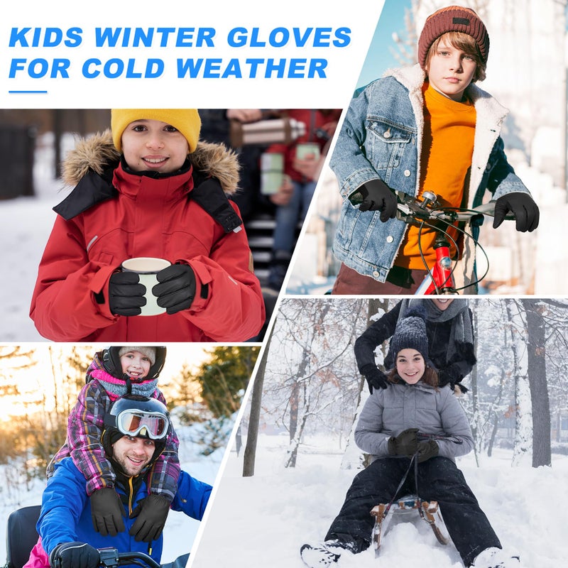 Sukeen Windproof Kids Winter Gloves, Soft Warm Touchscreen Anti-Slip Boys Winter Gloves for Kids Boys Girls Youth Snow Ski Running Cycling Outdoor, Black, M - Image 5