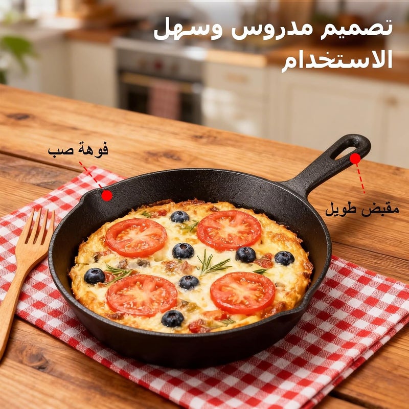 مقالي من الحديد الزهر، مجموعة من 3، مقلاة للقلي للمطبخ، 6.2 بوصة 7.8 بوصة 10.2 بوصة مقلاة من الحديد الزهر، مجموعة أواني الطهي للمطبخ، مثالية للطهي المنزلي والطهي في الهواء الطلق - Image 5