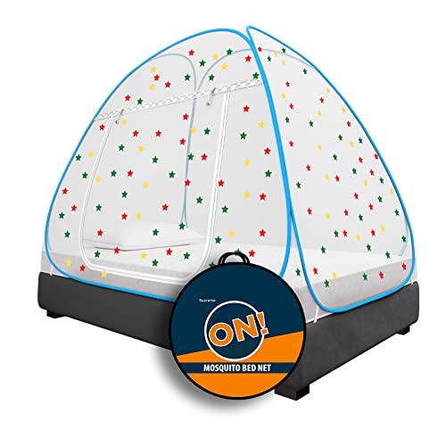 KOLAR Supreme On Single Bed Mosquito Net, Single Bed [4 Feet X 6 Feet] Premium Machardani with 30 Pair of Stars, Strong and Durable, 30 GSM, Tent Type, Foldable, Corrosion Resistant (Single Bed, Blue) - Image 1