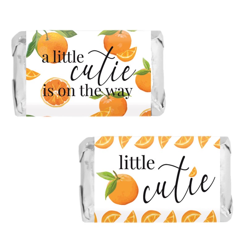 Orange Little Cutie Baby Shower Favor Mini Candy Bar Stickers 42 Count Wrappers A Little Cutie is on The Way Party Favors Decorations
