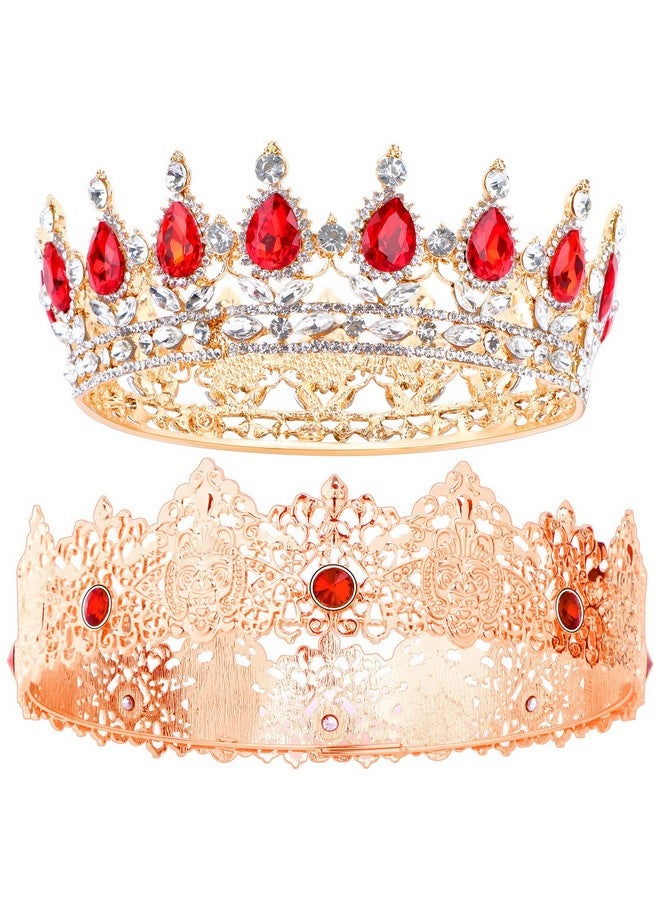 Haomian 2 Pieces Antique Royal King Crown for Men Baroque Queen Crown for Wedding Birthday Women Crystal Tiara Prom Accessories Graduation Costume Party Hair Accessories - Image 1