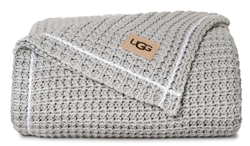 UGG Luna Knit Blanket Throw Cotton Chunky Soft Throw for Couch or Bed Cozy Warm Waffle Giftable Lightweight Blanket for Living Room Bedroom or Dorm Machine Washable, 50-inch x 70-inch, Stone Grey - Image 1