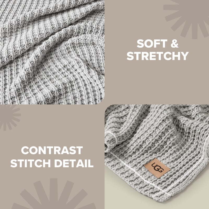 UGG Luna Knit Blanket Throw Cotton Chunky Soft Throw for Couch or Bed Cozy Warm Waffle Giftable Lightweight Blanket for Living Room Bedroom or Dorm Machine Washable, 50-inch x 70-inch, Stone Grey - Image 4