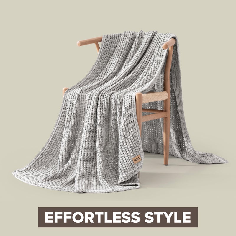 UGG Luna Knit Blanket Throw Cotton Chunky Soft Throw for Couch or Bed Cozy Warm Waffle Giftable Lightweight Blanket for Living Room Bedroom or Dorm Machine Washable, 50-inch x 70-inch, Stone Grey - Image 3