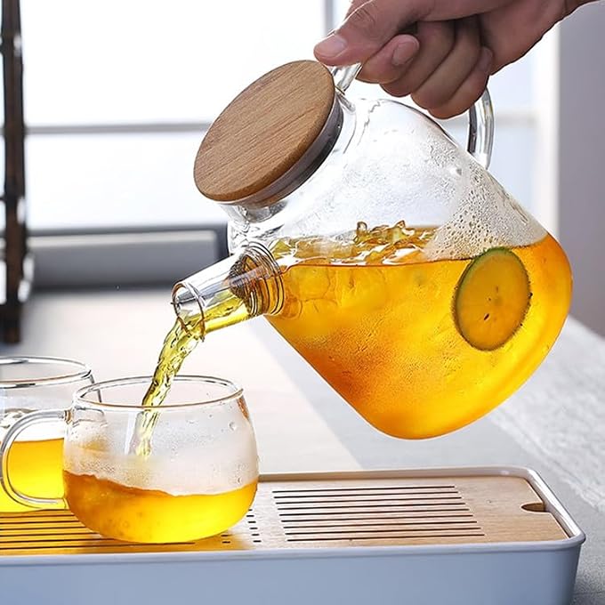 Unity Glass Pitcher With Bamboo Lid Glass Teapot Stovetop  Microwave Safe Glass Borosilicate Teapot With Removable Filter Spout Teapot For Loose Leaf And Blooming Tea And Fruit Tea 16L - Image 3
