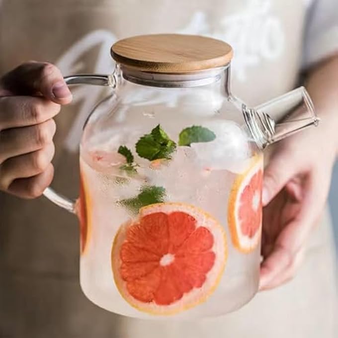 Unity Glass Pitcher With Bamboo Lid Glass Teapot Stovetop  Microwave Safe Glass Borosilicate Teapot With Removable Filter Spout Teapot For Loose Leaf And Blooming Tea And Fruit Tea 16L - Image 5