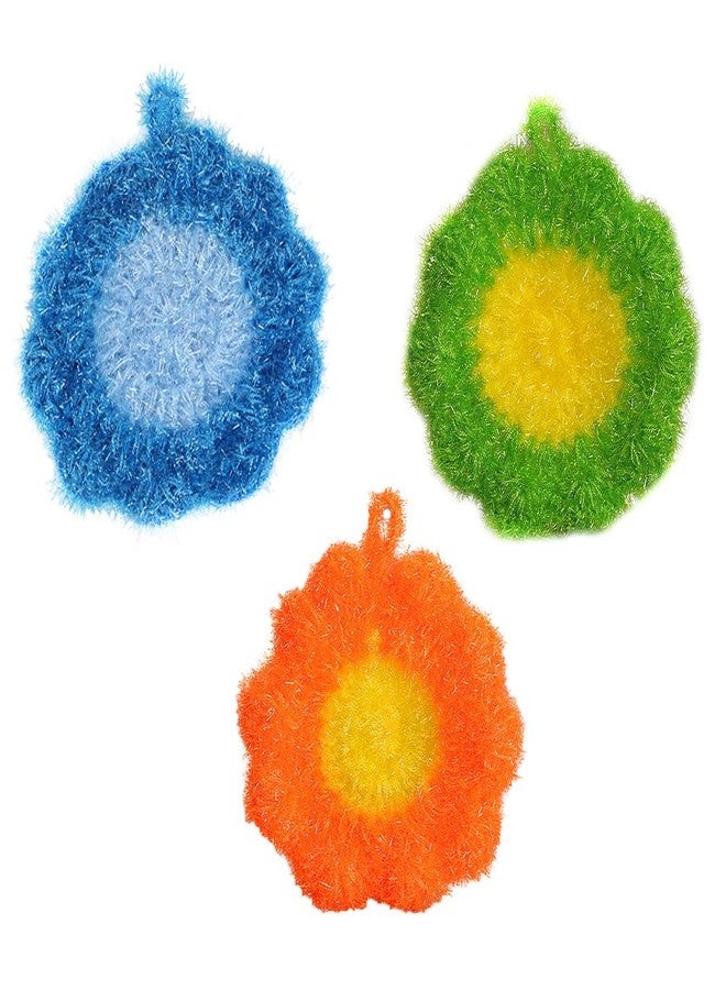 KALLORY 3pcs Flower Shaped Dish Towel Plate Washing Sponge Bathroom Cleaning Sponge Dishwashing Scouring Pad Kitchen Scrubbers Kitchen Hand Towels Pot Flour Bag Polyester Yarn Korean(Random Color) - Image 1