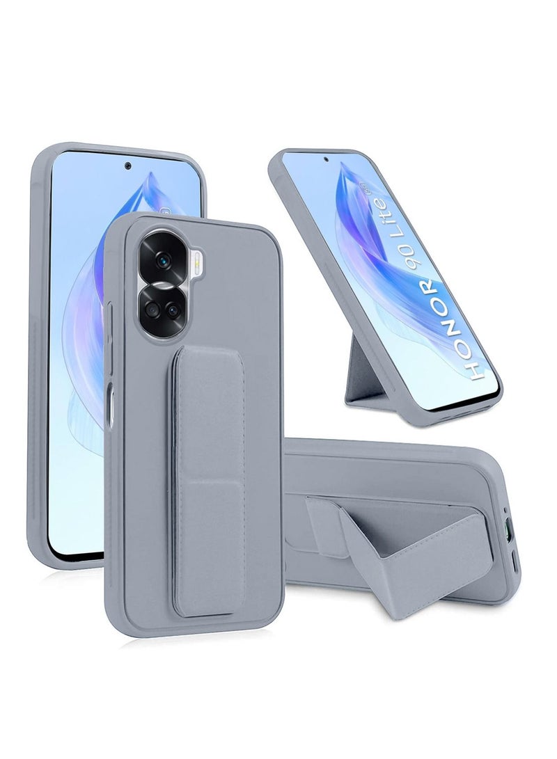 دبليو تيك قبضة يد بمسند مغناطيسي قابل للطي وحزام معصم وقبضة إصبع مع غطاء حماية مدمج لهاتف Honor 90 Lite 5G 2023 رمادي - Image 1