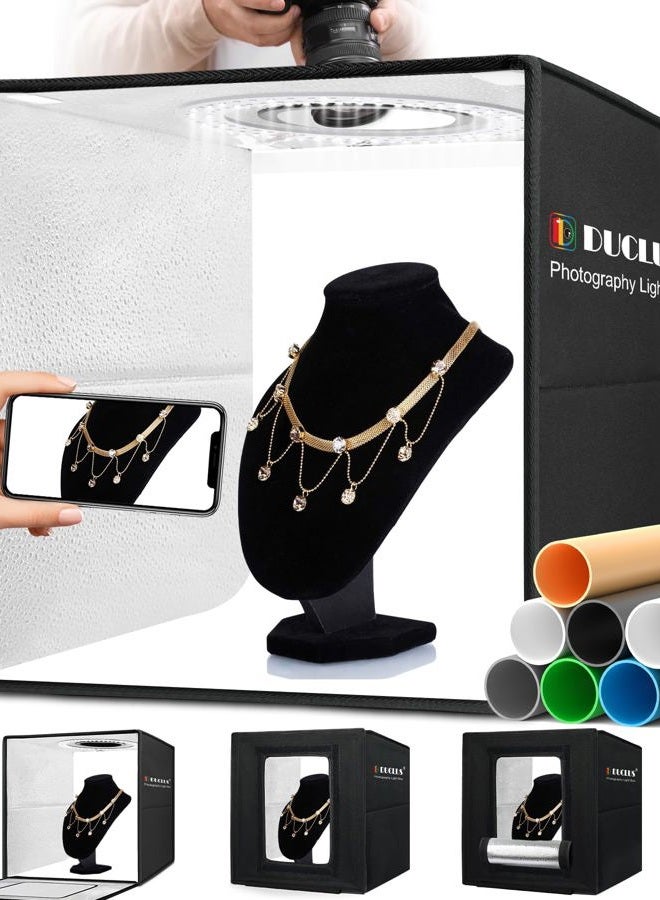 DUCLUS Light Box Photography, 16x16 inch Portable Photo Studio Box with 160 LED Dimmable Lights, 6 PVC & 2 Paper Backdrops for Product Photography. - Image 1