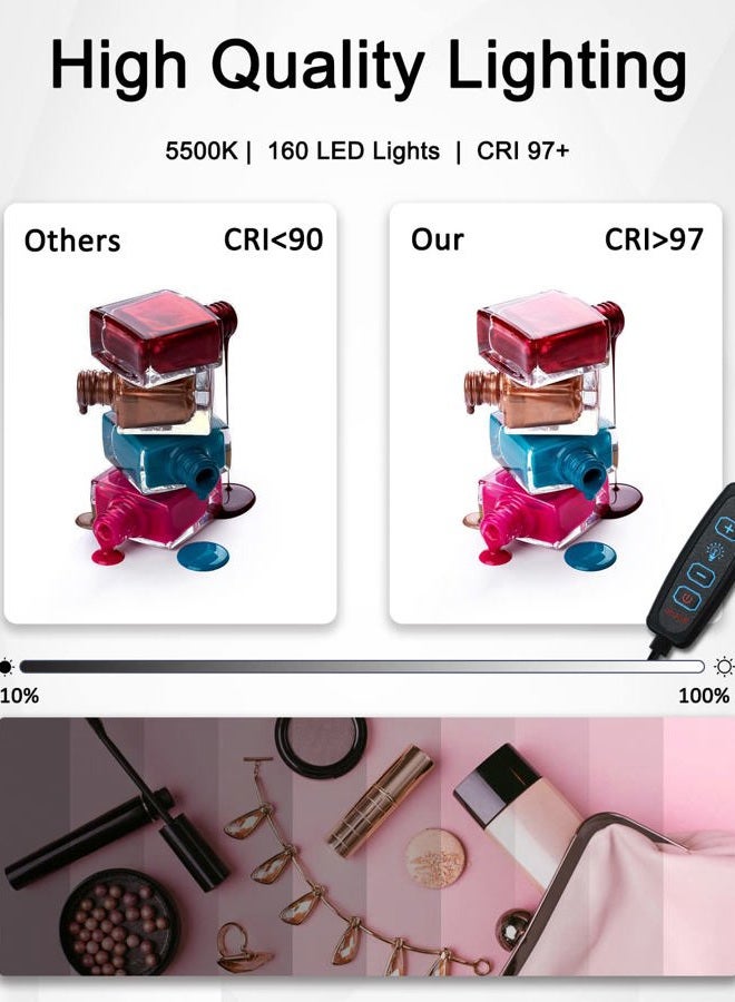 DUCLUS Light Box Photography, 16x16 inch Portable Photo Studio Box with 160 LED Dimmable Lights, 6 PVC & 2 Paper Backdrops for Product Photography. - Image 2