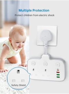 Y&D Multi Plug Extension With USB 2 Way Lead Power Socket 4 D Fast Charger Total 20W Max 2500W Wall power Adaptor 6 in 1 for Home Office Kitchen Travel  - Image 5