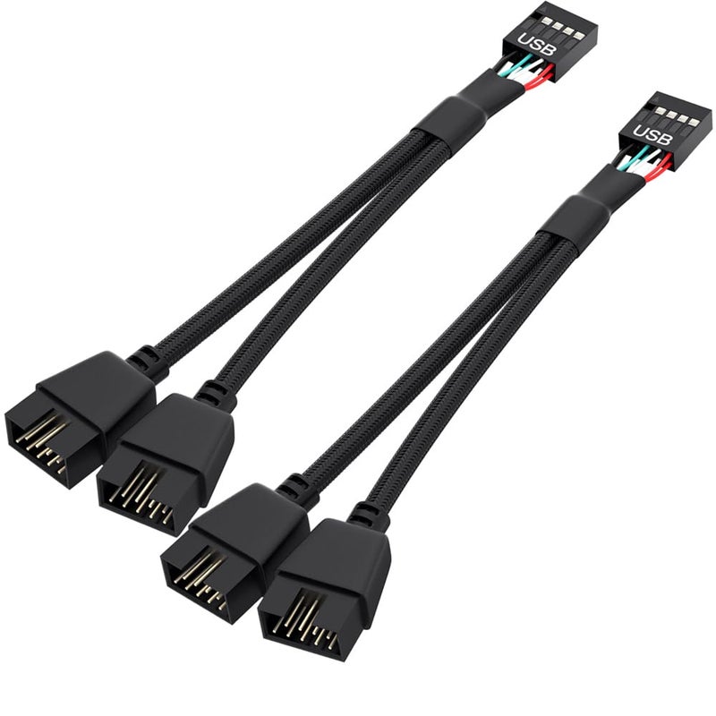 OwlTree 2 Pack Motherboard USB 2.0 to Dual 9 Pin Extension, USB Header Splitter for Internal Computer Motherboard (Braided Black) - Image 1