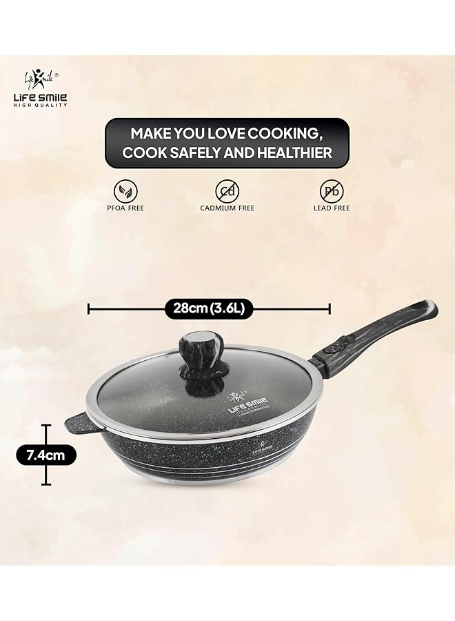 لايف سمايل مقلاة عميقة بغطاء، مطلية بالجرانيت متعدد الطبقات، غير لاصقة | مقبض بارد وحلقة تعليق | آمنة للاستخدام في الفرن (أسود، مقبض قابل للفصل، ٢٨ سم (٣.٦ لتر)) - Image 2