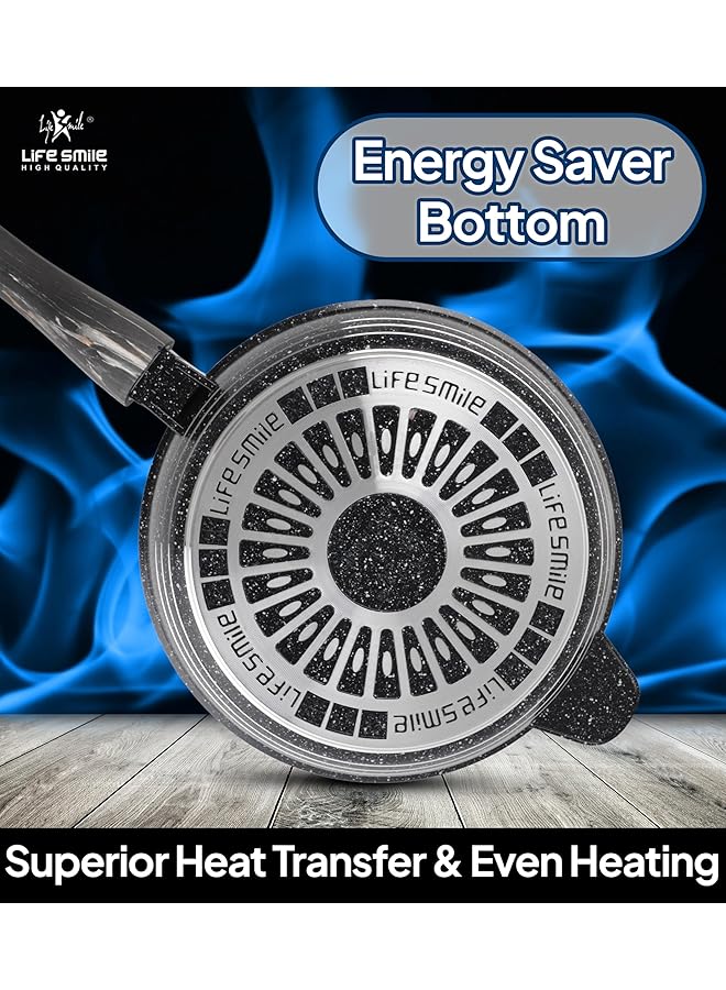 لايف سمايل مقلاة عميقة بغطاء، مطلية بالجرانيت متعدد الطبقات، غير لاصقة | مقبض بارد وحلقة تعليق | آمنة للاستخدام في الفرن (أسود، مقبض قابل للفصل، ٢٨ سم (٣.٦ لتر)) - Image 5