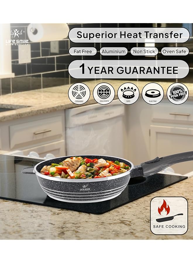 لايف سمايل مقلاة عميقة بغطاء، مطلية بالجرانيت متعدد الطبقات، غير لاصقة | مقبض بارد وحلقة تعليق | آمنة للاستخدام في الفرن (أسود، مقبض قابل للفصل، ٢٨ سم (٣.٦ لتر)) - Image 4
