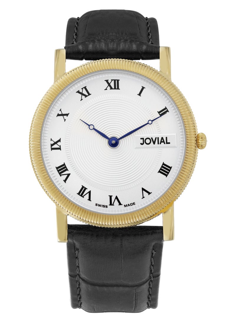 JOVIAL 7073GGLQ11  Men's Leather Strap Watch, 40mm, White Dial - Image 1