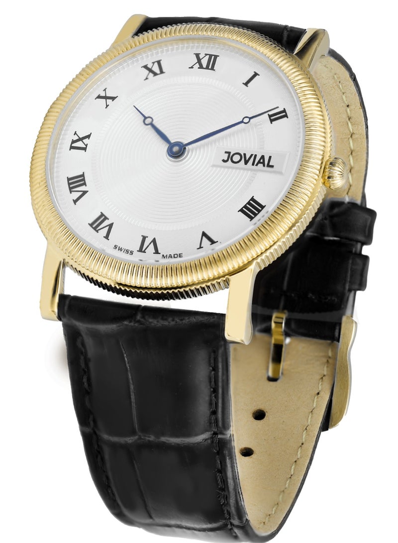 JOVIAL 7073GGLQ11  Men's Leather Strap Watch, 40mm, White Dial - Image 2