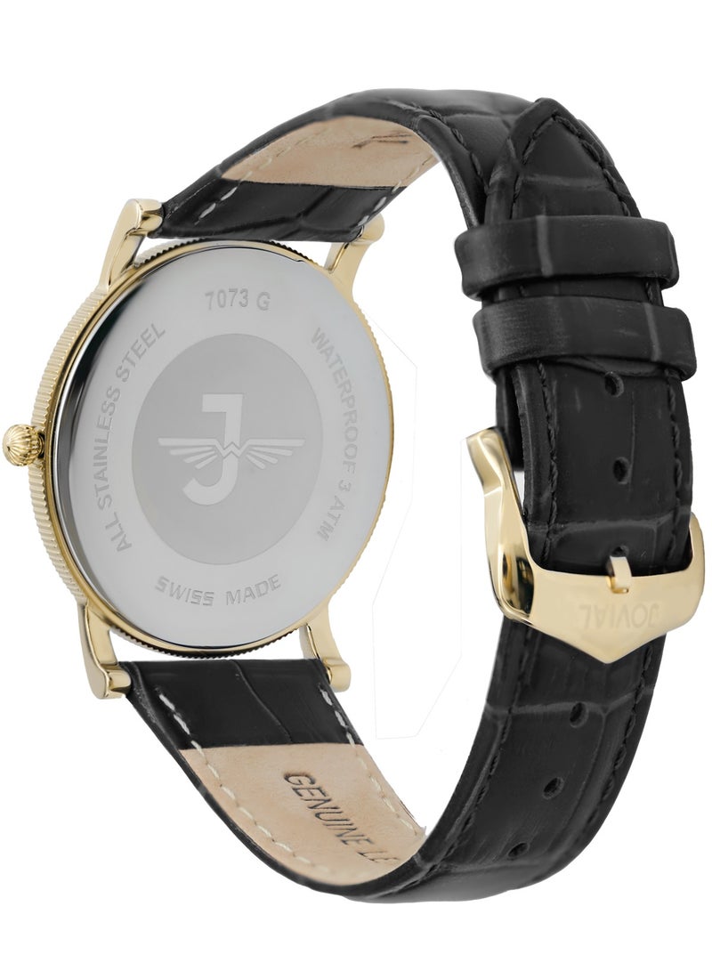 JOVIAL 7073GGLQ11  Men's Leather Strap Watch, 40mm, White Dial - Image 3