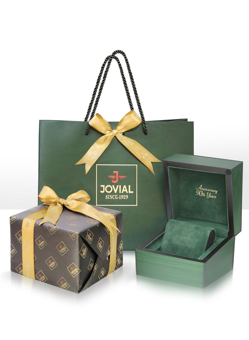 JOVIAL 7073GGLQ11  Men's Leather Strap Watch, 40mm, White Dial - Image 4