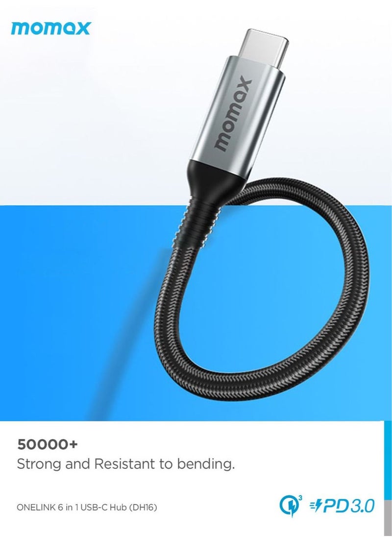 Momax - ONELINK 6 in 1 Multi-Function USB-C Hub USB-C 3.2 Up to 5Gps USB-C 100W PD 3.0 Charging and Data Transfer - Space Grey - Image 1
