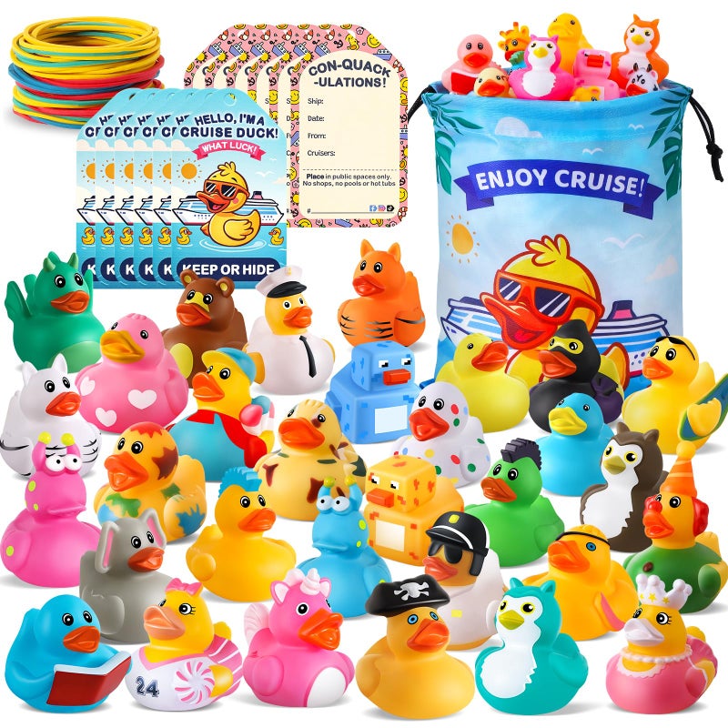 ANGGIKO 180 Pcs Cruise Rubber Ducks Kits Include 60 Cruise Ducks with 60 Cruising Duck Tags 60 Rubber Bands and 1 Ducks Bag Bulk Ducks for Cruise Ships Hiding Carnival Ducking Easter Basket Stuffers - Image 3