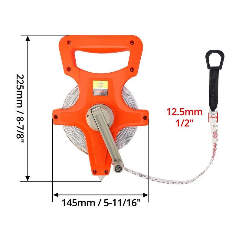 QWORK 1/2" x 100' Fiberglass Tape Measure, Engineer's Open Reel Dual Sided Measure, Orange - Image 5