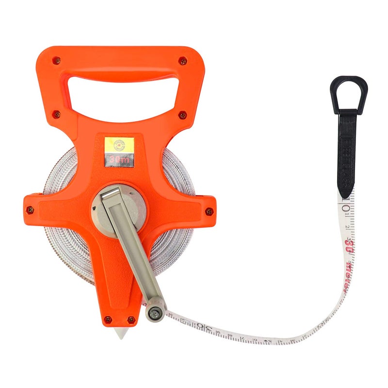 QWORK 1/2" x 100' Fiberglass Tape Measure, Engineer's Open Reel Dual Sided Measure, Orange - Image 1