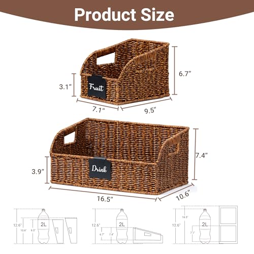 Stylave Pantry Organizers, Handwoven Large Wicker Baskets for Shelves, Labeled Storage Baskets for Organizing with Handles - Waterproof Plastic Storage Bins, Boho Decorative, 3Pack, Brown - Image 3