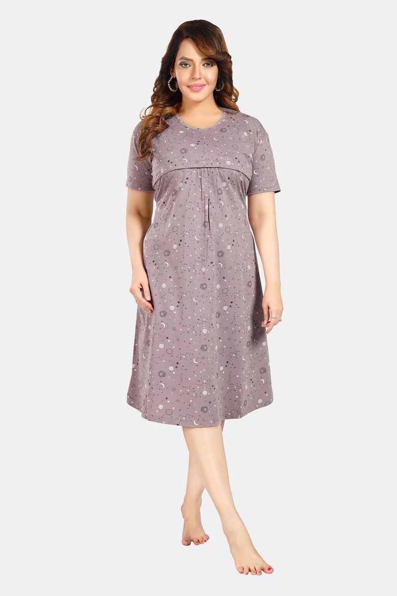 Fabme Women Pure Cotton Knee Length Casual Nightgown (NW0330_Light Chocolate_3XL) - Image 3
