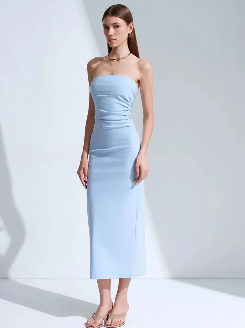 ديلفين DILVIN Strapless Bodycon Midi Dress With Slit