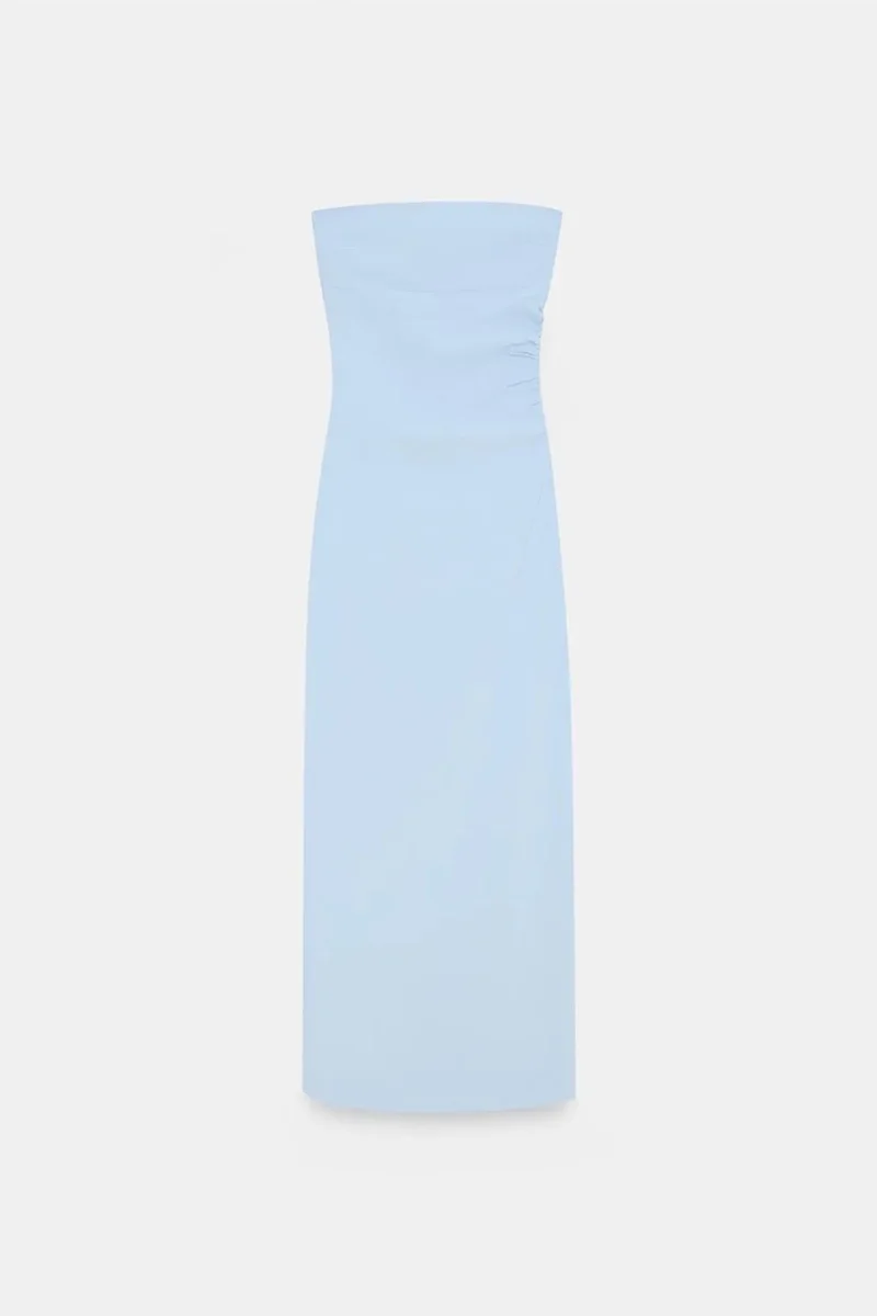 DILVIN Strapless Bodycon Midi Dress With Slit