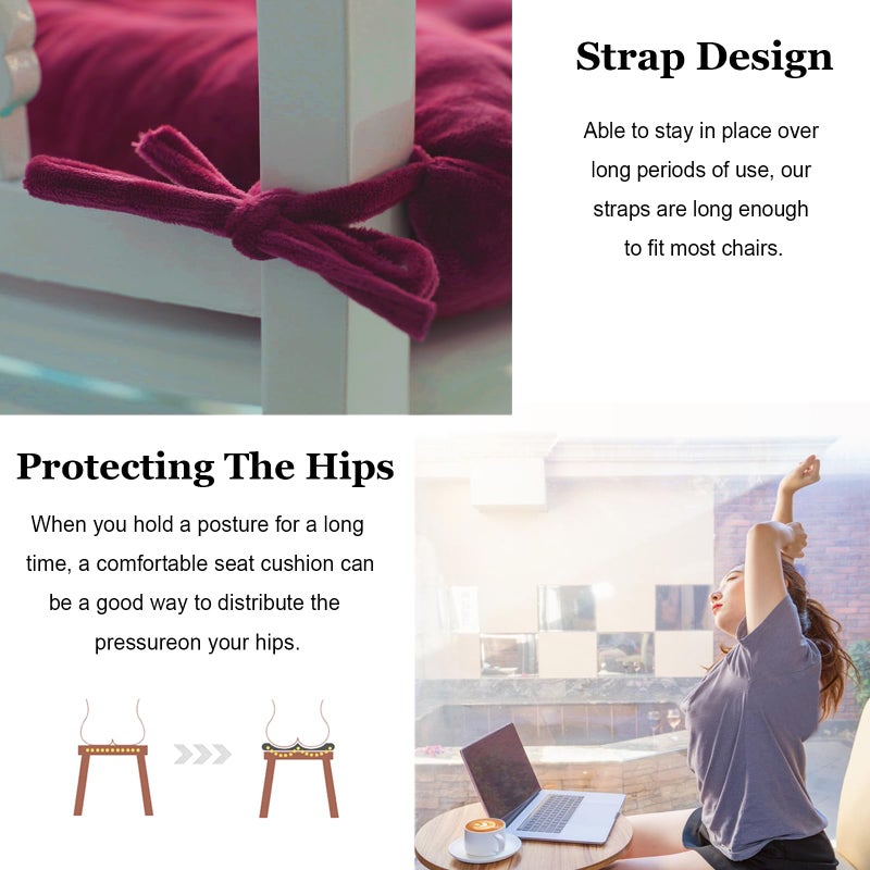 MissSoul 2 Pack Square Seat Cushion Chair Pads for Kitchen Dining Chairs  Soft Comfort Velvet Chair Mat Pillow Cushions with Ties for Office Desk Living Room Tatami 15.5 ""  Burgundy - Image 3