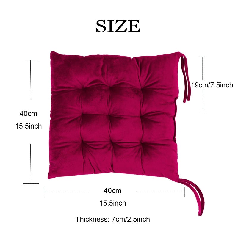 MissSoul 2 Pack Square Seat Cushion Chair Pads for Kitchen Dining Chairs  Soft Comfort Velvet Chair Mat Pillow Cushions with Ties for Office Desk Living Room Tatami 15.5 ""  Burgundy - Image 1