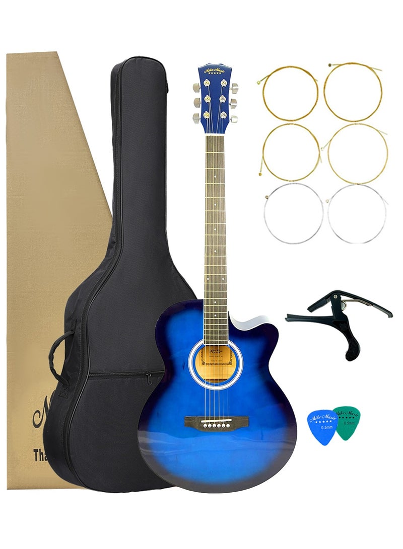 Mike Music 40 inch Acoustic Guitar Full Size Guitar All Wood Beginner Cutaway Guitars Starter Kit for Teens Adults with Free Thick Gig Bag, Strings, Capo, Picks-Glossy Blue Guitar - Image 1