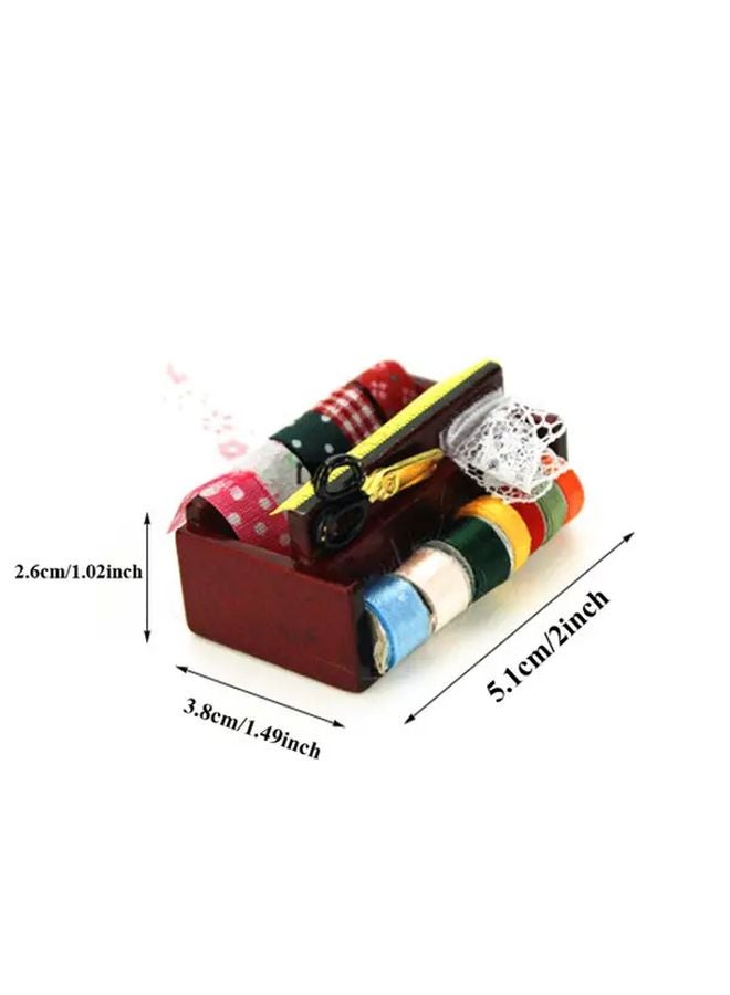 Multicolor Miniature Dollhouse Sewing Box With Lace Scissors Threads Tailor Scene Decor - Image 5