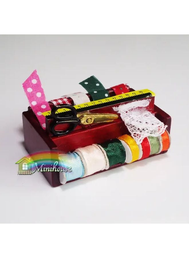 Multicolor Miniature Dollhouse Sewing Box With Lace Scissors Threads Tailor Scene Decor - Image 2